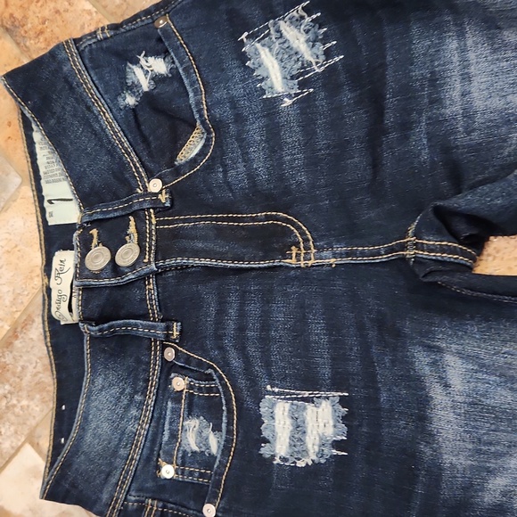 Indigo Rein Dark Blue Distressed Ankle Jeans - Picture 8 of 10